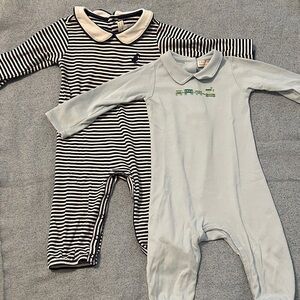 The Beaufort Bonnet Company Navy Striped and Light Blue Footies